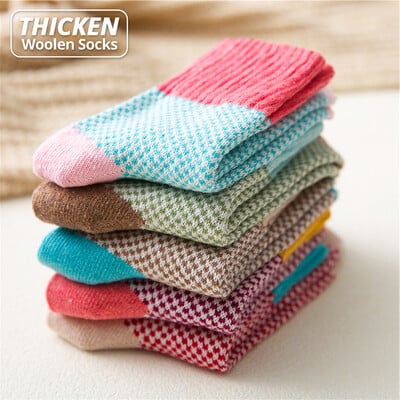 HSS Brand Thicken Women Winter Socks Warm Rabbit Wool Girl`s Sox High Quality Cotton Casual Harajuku Stars Pattern socks 5Pairs