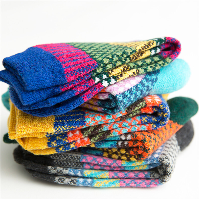 HSS brend 5 pari debljih ženskih čarapa Retro stil Pamučne i vunene tople čarape Udobne meke žute ružičaste zimske čarape za djevojčice