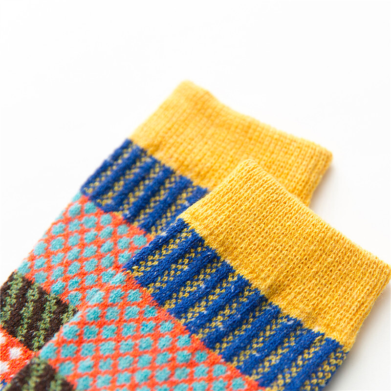 HSS brend 5 pari debljih ženskih čarapa Retro stil Pamučne i vunene tople čarape Udobne meke žute ružičaste zimske čarape za djevojčice