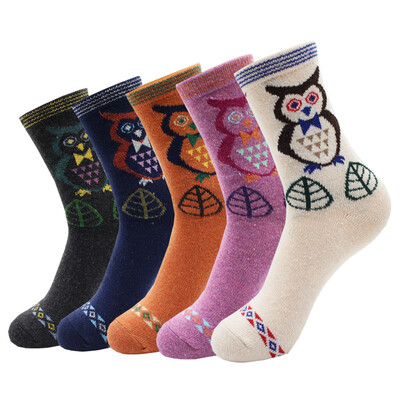 5 Ζεύγη Νέα Φθινοπωρινά και Χειμώνα Ζεστά Παχιά Γυναικείες Μάλλινες Κάλτσες Cartoon Diamond Christmas Deer Kitten Ethnic style Casual κάλτσες