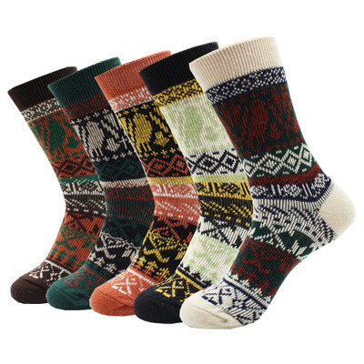 5 Ζεύγη Νέα Φθινοπωρινά και Χειμώνα Ζεστά Παχιά Γυναικείες Μάλλινες Κάλτσες Cartoon Diamond Christmas Deer Kitten Ethnic style Casual κάλτσες