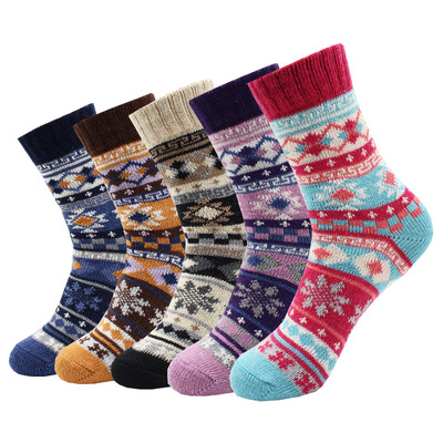 5 Ζεύγη Νέα Φθινοπωρινά και Χειμώνα Ζεστά Παχιά Γυναικείες Μάλλινες Κάλτσες Cartoon Diamond Christmas Deer Kitten Ethnic style Casual κάλτσες