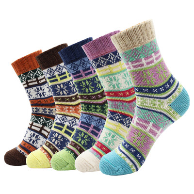 5 Ζεύγη Νέα Φθινοπωρινά και Χειμώνα Ζεστά Παχιά Γυναικείες Μάλλινες Κάλτσες Cartoon Diamond Christmas Deer Kitten Ethnic style Casual κάλτσες