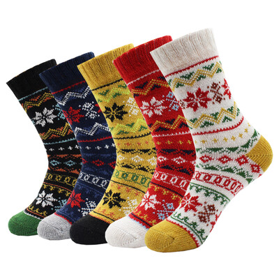 5 Ζεύγη Νέα Φθινοπωρινά και Χειμώνα Ζεστά Παχιά Γυναικείες Μάλλινες Κάλτσες Cartoon Diamond Christmas Deer Kitten Ethnic style Casual κάλτσες