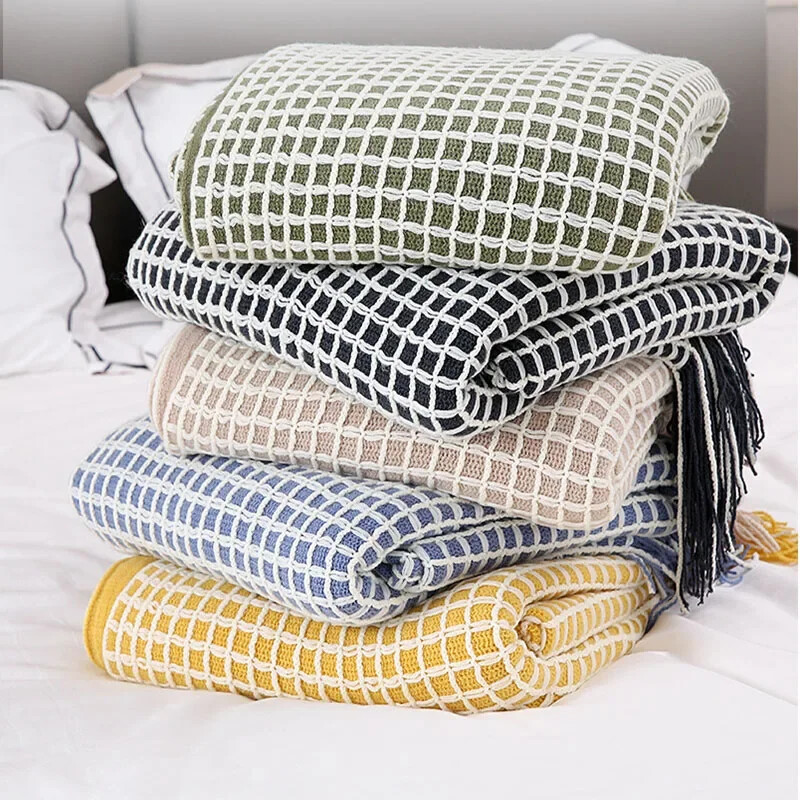 Pătură tricotată cu vafe Four Seasons și cuvertură modernă, simplă, pentru capătul de pat, prosop pentru pui de somn, cuvertură pentru canapea pat, pătură șal confortabilă, comerț cu ridicata