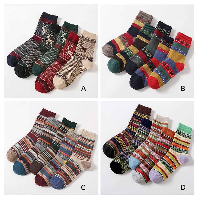 5 pari tople muške deblje termo vunene čarape jesen zima modne čarape nacionalni stil čarape za božićni poklon za noć vještica