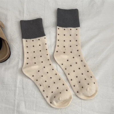 Șosete noi pentru femei, în culori mixte, la modă, în stil japonez, șosete lungi largi, cu puncte retro, ocazional, călduroase, pentru femei, șosete pentru echipaj, absorb transpirația