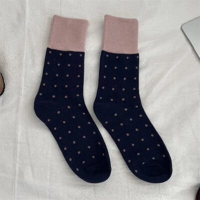 Șosete noi pentru femei, în culori mixte, la modă, în stil japonez, șosete lungi largi, cu puncte retro, ocazional, călduroase, pentru femei, șosete pentru echipaj, absorb transpirația