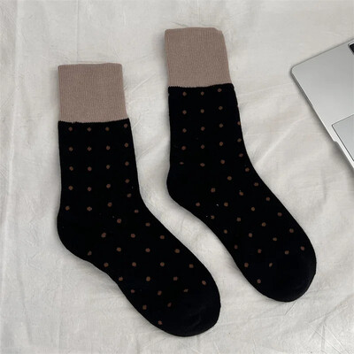 Șosete noi pentru femei, în culori mixte, la modă, în stil japonez, șosete lungi largi, cu puncte retro, ocazional, călduroase, pentru femei, șosete pentru echipaj, absorb transpirația