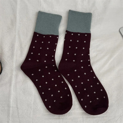 Șosete noi pentru femei, în culori mixte, la modă, în stil japonez, șosete lungi largi, cu puncte retro, ocazional, călduroase, pentru femei, șosete pentru echipaj, absorb transpirația