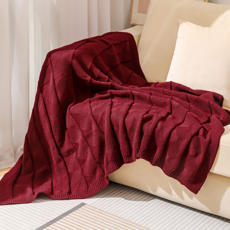 Noua canapea în carouri cu vafre, cuvertură tricotată, cuvertură de toamnă, birou, pui de somn, camping, petrecere a timpului liber, decor moale, pătură maro, cuvertură de pat pe pat