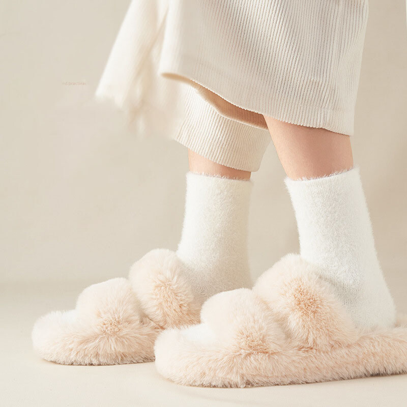 Дамски плюшен чорап Норкови поларени чорапи за жени Есен Зима Бели чорапи в тръба Чорапи Удебелени изолационни чорапи за спане