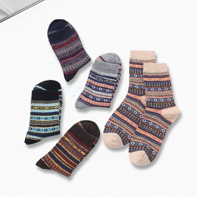 5 pár téli melegítő női vastag termikus gyapjú kasmír hózokni Divat alkalmi euramerikai nemzeti gyapjú zokni nőknek