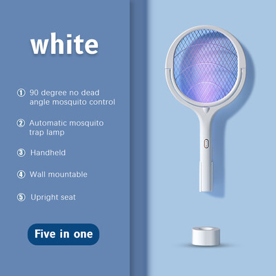 5 v 1 elektrická raketa na komáre, nabíjateľná USB lampa na komáre, nastaviteľná raketa na hmyz, pálka na muchy