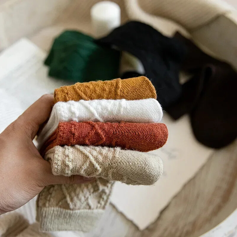 Șosete de iarnă din lână de cașmir pentru femei, în stil japonez solid Harajuku, retro, șosete lungi, pentru femei, fete, termice, vintage, haine de stradă.