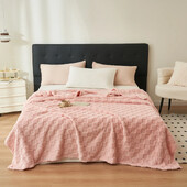 Pătură confortabilă cu vafe roz Pături multifuncționale Pătură moale cu aer condiționat, perfectă pentru canapea, pat, birou, călătorii