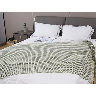 JBTP New Summer Waffle Plaid Plaid Pătură de pat cuvertură subțire tricotată Cuvertură de pat Home Hotel Pături decorative cu ciucuri