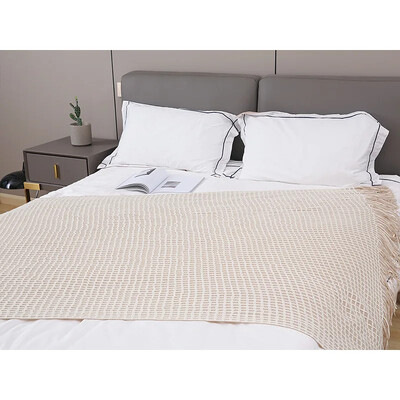 JBTP New Summer Waffle Plaid Plaid Pătură de pat cuvertură subțire tricotată Cuvertură de pat Home Hotel Pături decorative cu ciucuri