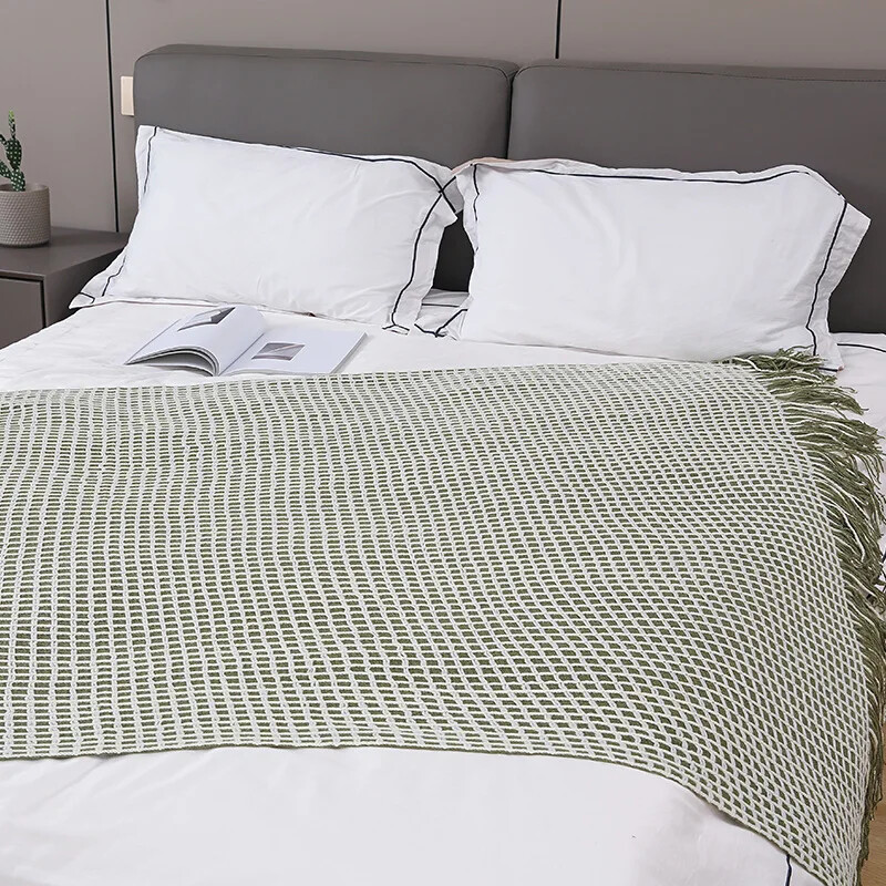 JBTP New Summer Waffle Plaid Plaid Pătură de pat cuvertură subțire tricotată Cuvertură de pat Home Hotel Pături decorative cu ciucuri