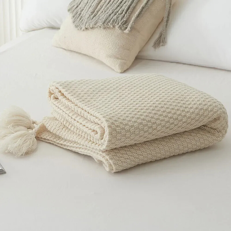 Šiaurės šalių megzta antklodė su kutais sofa Chunky Knitting Throw antklodė lovai sofai kėdei Paprastos spalvos vaflinės reljefinės antklodės