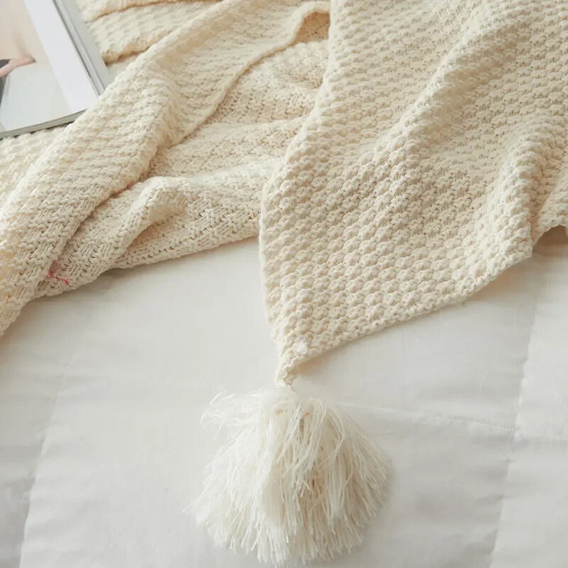 Šiaurės šalių megzta antklodė su kutais sofa Chunky Knitting Throw antklodė lovai sofai kėdei Paprastos spalvos vaflinės reljefinės antklodės