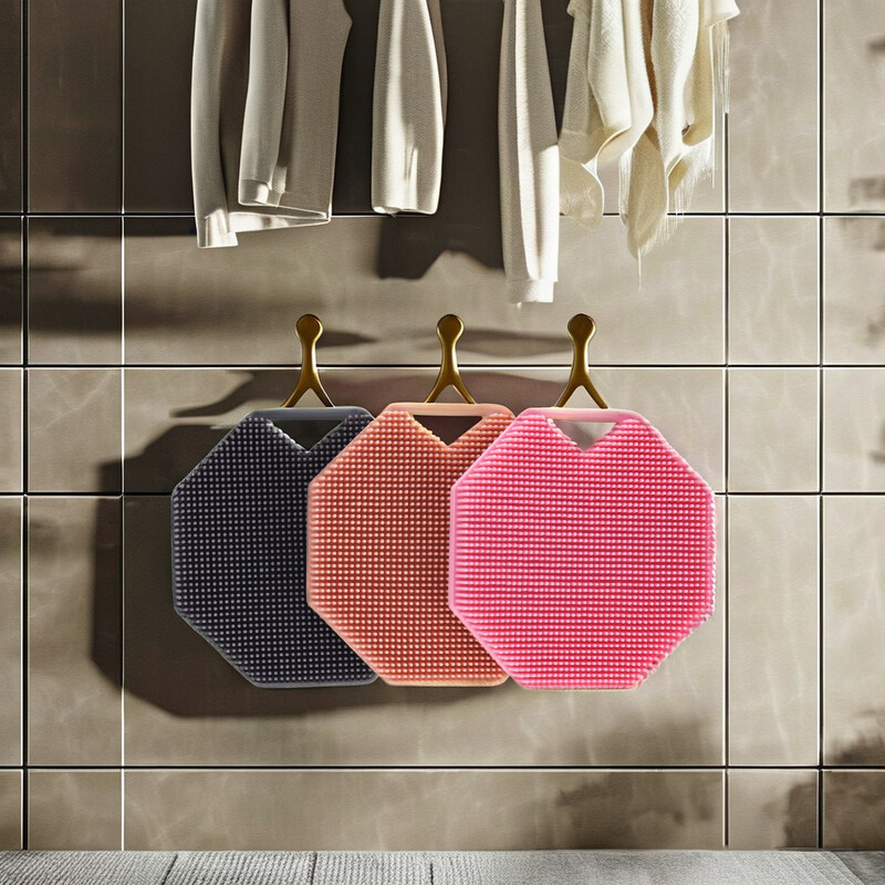 Silikónový telový čistič s prírodnými štetinami, exfoliátor pokožky, čistiaca sprchová špongia, silikónová sprchová kefa