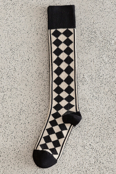 Νέα μόδα χοντρές γυναίκες Μαύρη ψηλή κάλτσα Φθινοπωρινό Χειμώνα Κυρία Άνετα καρό ζεστές μακριές κάλτσες για γυναίκες