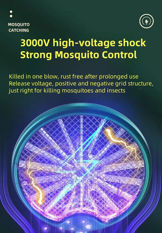 Kokkupandav ja laaditav elektriline sääsepiitsa tugeva elektrilöögi sääsetõrjelambiga majapidamises kasutamiseks