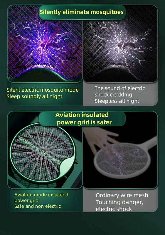 Kokkupandav ja laaditav elektriline sääsepiitsa tugeva elektrilöögi sääsetõrjelambiga majapidamises kasutamiseks