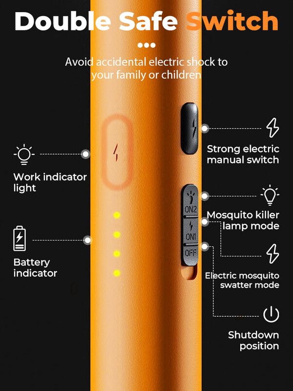 2 v 1 elektrická raketa na komáre, nabíjateľná raketa na komáre, lampa na zabíjanie komárov, lítiová batéria so základňou