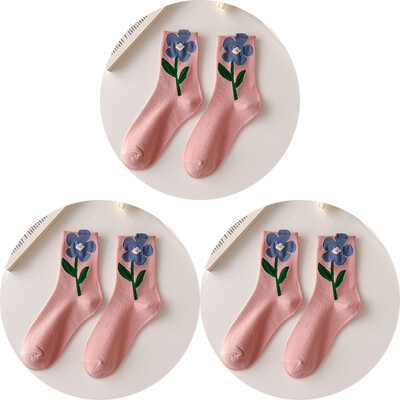 3 páry dámskych krátkych ponožiek, vysoko kvalitnej bavlny, priedušných, ležérnych, japonských, Harajuku, Kawaii, kvetinových, módnych, dámskych, so strednou trubicou