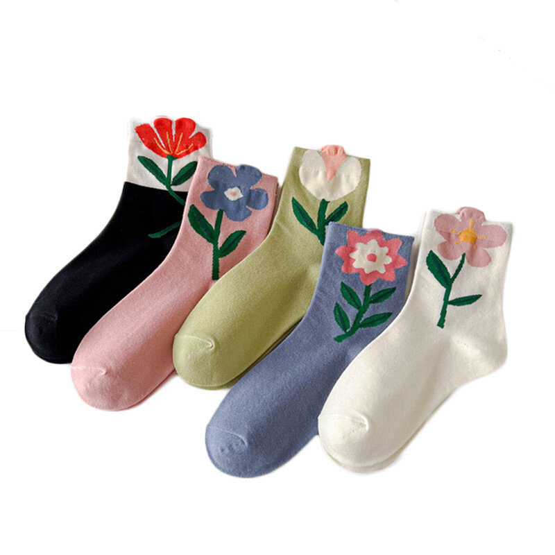 3 páry dámskych krátkych ponožiek, vysoko kvalitnej bavlny, priedušných, ležérnych, japonských, Harajuku, Kawaii, kvetinových, módnych, dámskych, so strednou trubicou