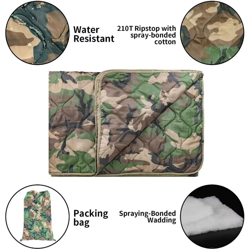 Prešívaná deka BDU Camo, prenosná, US Jungle Light, letná bavlnená, jednolôžková, stlačiteľná, kempingová deka, prateľná
