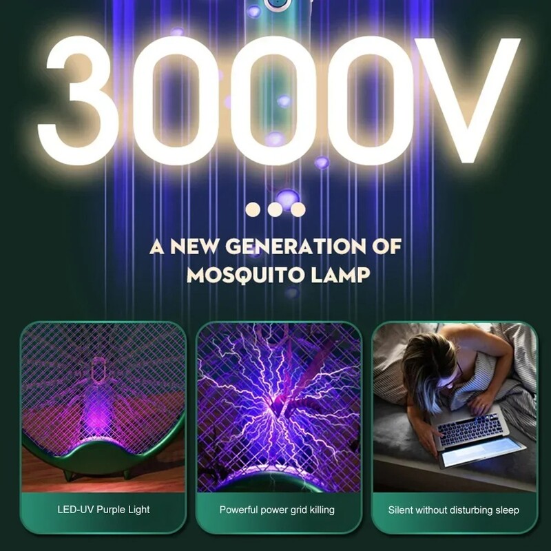 Skladací elektrický zabijak komárov, mucholapka, USB nabíjateľná raketa na komáre, zabijak hmyzu s UV svetlom, zabijak hmyzu 3000V