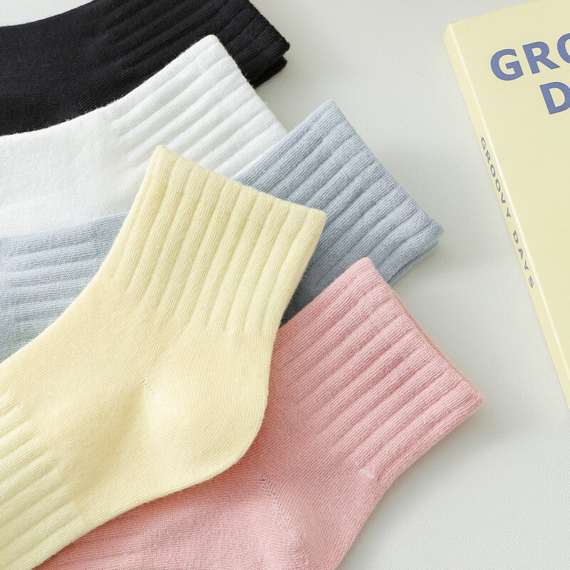 5 pár/tétel pamut zokni női új friss, egyszínű, légáteresztő, alkalmi pamut zokni lányoknak kényelmes cukorka színű bokazokni
