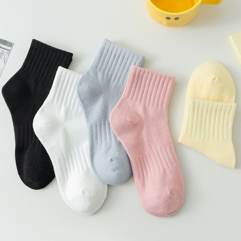 5 pár/tétel pamut zokni női új friss, egyszínű, légáteresztő, alkalmi pamut zokni lányoknak kényelmes cukorka színű bokazokni