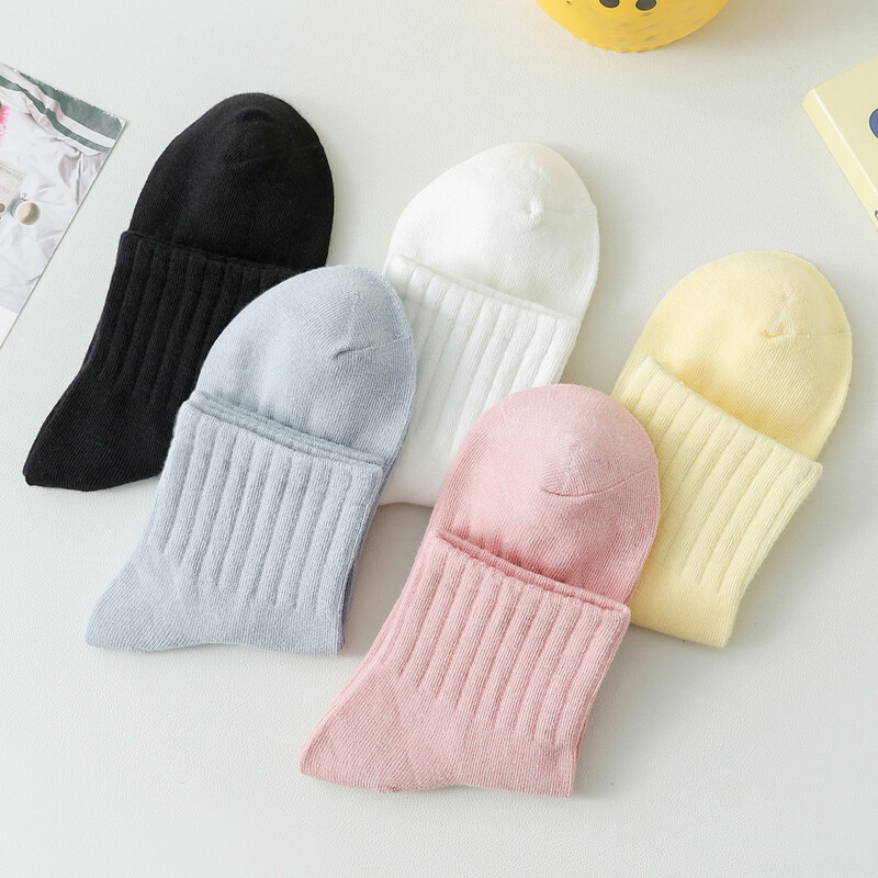 5 pár/tétel pamut zokni női új friss, egyszínű, légáteresztő, alkalmi pamut zokni lányoknak kényelmes cukorka színű bokazokni