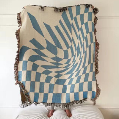 Piros kék kockás takaró Kanapéhuzat Vintage északi kockás takarók ágyakhoz Pamut Kötött Gobelin Otthoni Dekorációs Ágytakaró