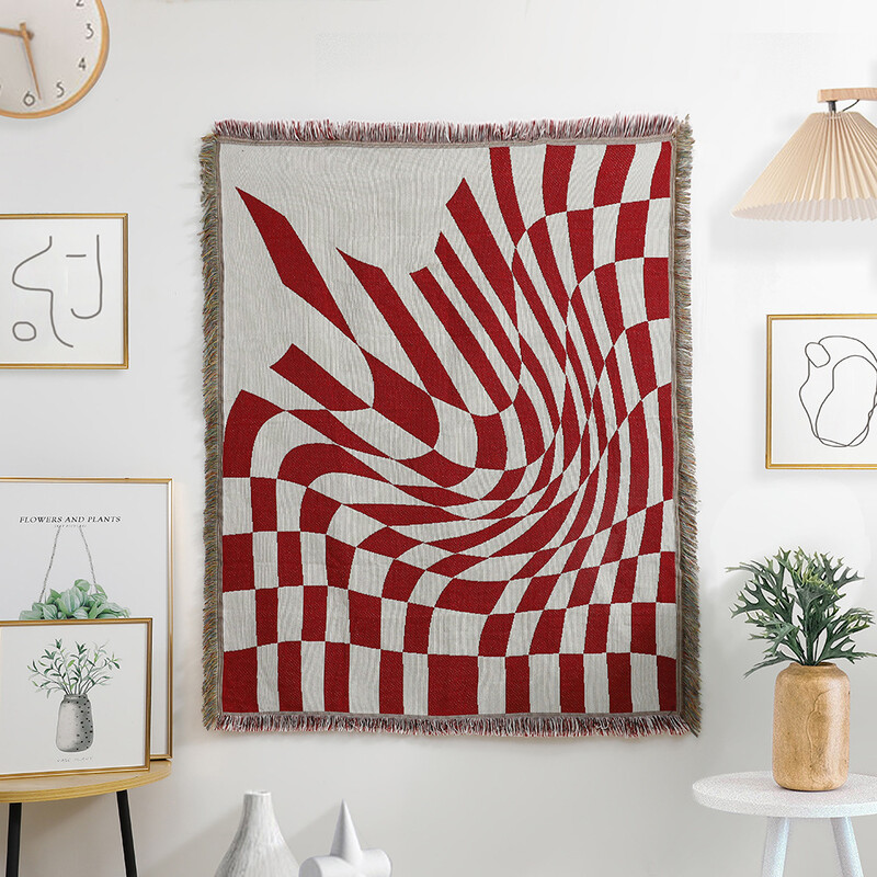 Piros kék kockás takaró Kanapéhuzat Vintage északi kockás takarók ágyakhoz Pamut Kötött Gobelin Otthoni Dekorációs Ágytakaró