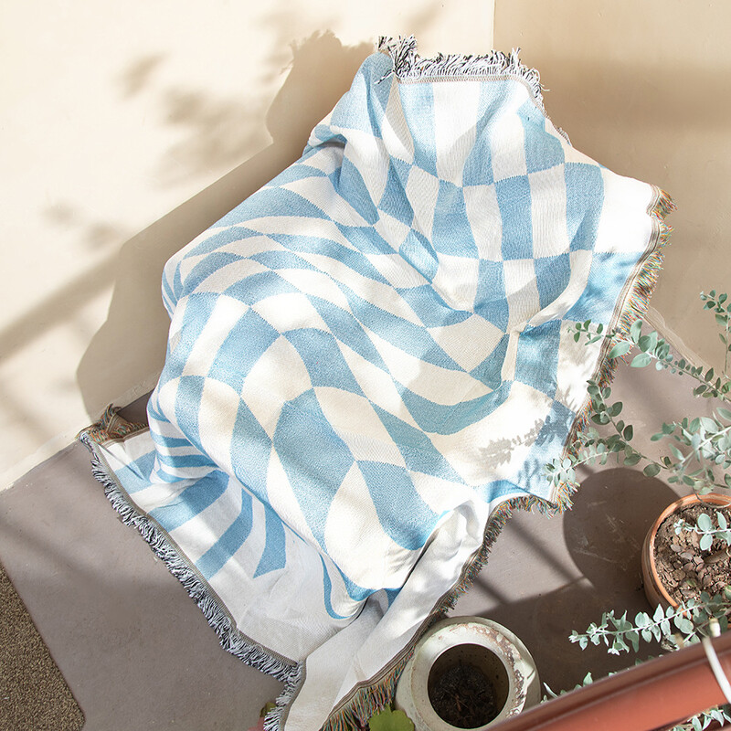 Piros kék kockás takaró Kanapéhuzat Vintage északi kockás takarók ágyakhoz Pamut Kötött Gobelin Otthoni Dekorációs Ágytakaró