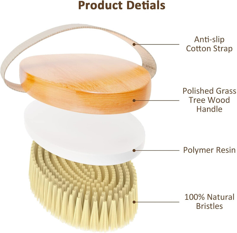 Ručna prijenosna četka za tuširanje Natural Wooden Wet Dry Skin Body Čekinja Četka Soft SPA Brush Bath Massager