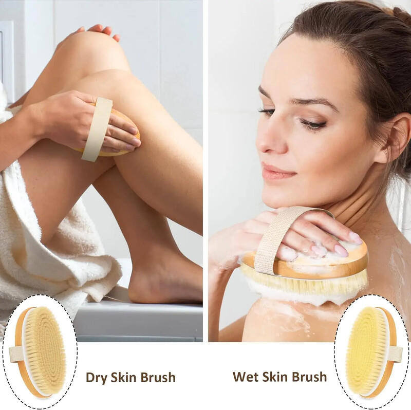 Ručna prijenosna četka za tuširanje Natural Wooden Wet Dry Skin Body Čekinja Četka Soft SPA Brush Bath Massager
