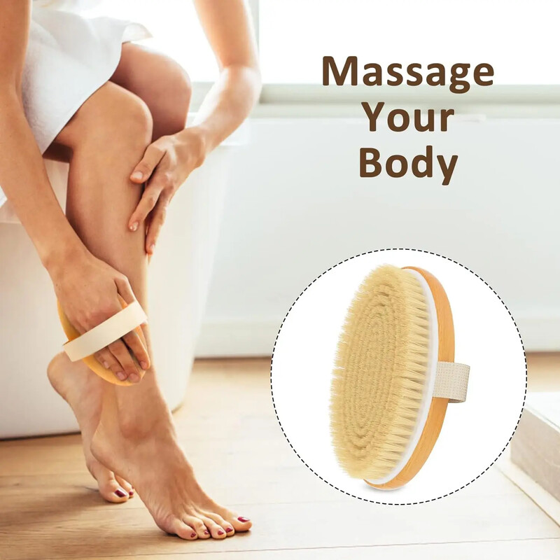 Ručna prijenosna četka za tuširanje Natural Wooden Wet Dry Skin Body Čekinja Četka Soft SPA Brush Bath Massager