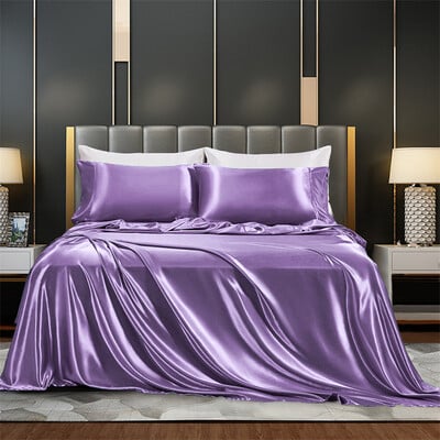 Set de husă de pilotă de lux Set de lenjerie de pat din satin din raion de culoare solidă Include husă de pilota cearșaf plat față de pernă Queen King Size Navă gratuită