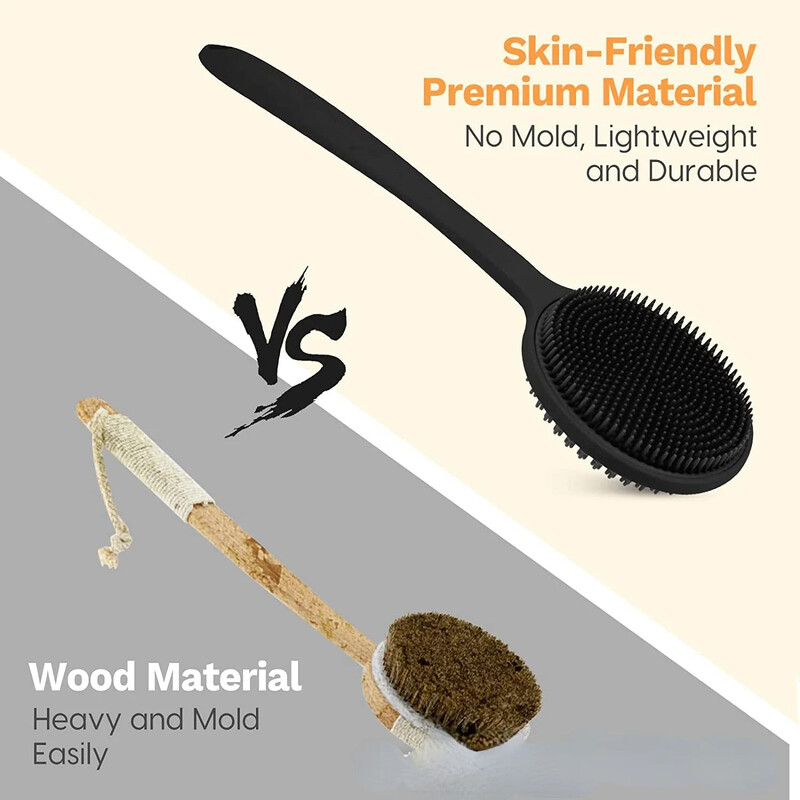 Dugačka ručka za pranje stražnje strane, dvostrani silikon s čekinjama, piling za čišćenje, tuš za tijelo, muškarci, žene, kupaonski dodaci