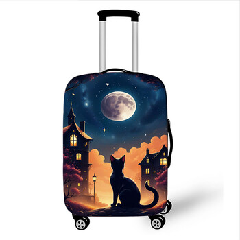 Kawaii Black Cat Moon Print Κάλυμμα αποσκευών Starry Sky Kitten Ταξιδιωτικά Αξεσουάρ Αντισκόνης Προστατευτική θήκη βαλίτσας βαλίτσας