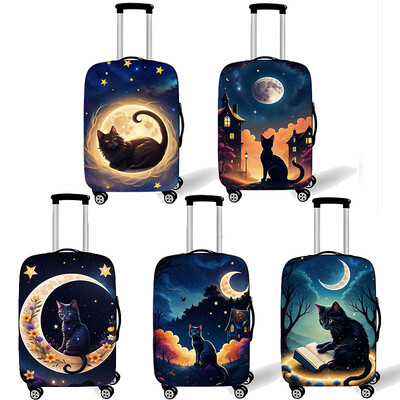 „Kawaii Black Cat Moon Print“ bagažo dangtelis „Žvaigždėtas dangus“ kačiuko kelionės priedai nuo dulkių lagaminų apsauginiai vežimėlio dėklo dangteliai