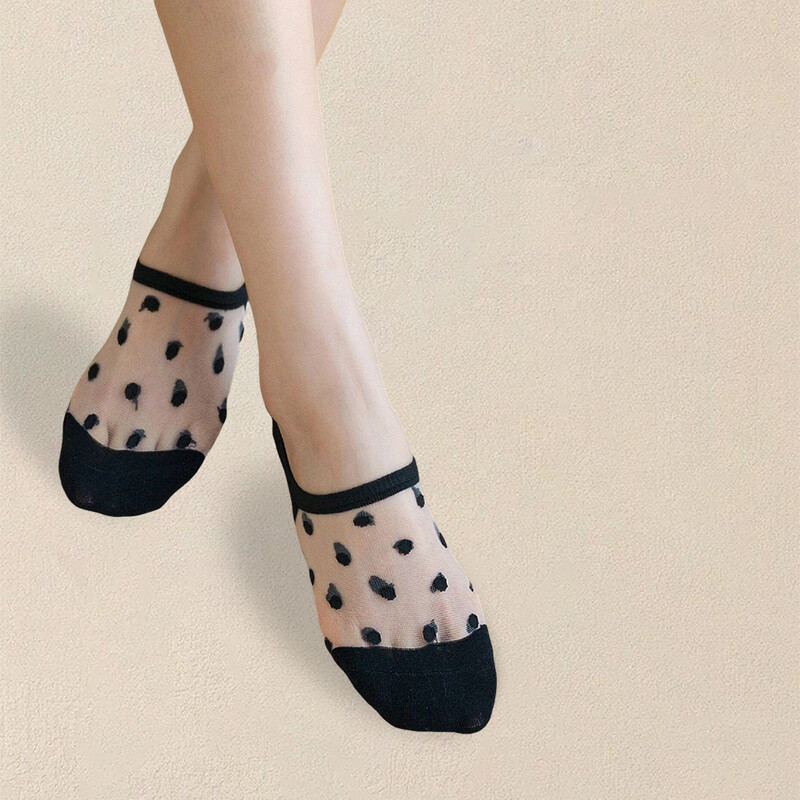 5 pár női pöttyös mintás zokni Divatos sokoldalú, divatos kreatív zokni Kényelmes légáteresztő alkalmi rövid zokni