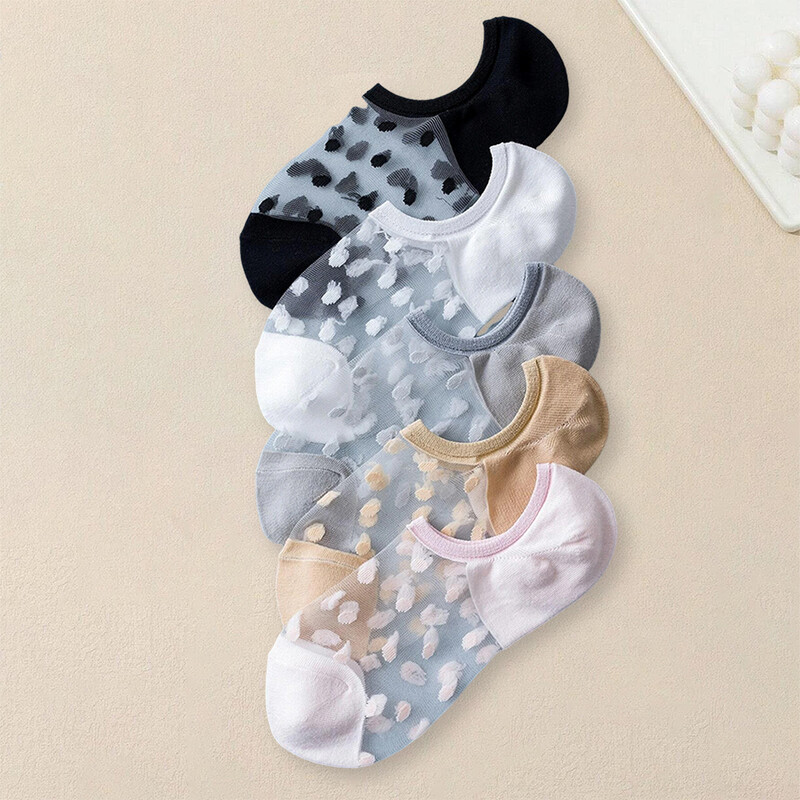 5 pár női pöttyös mintás zokni Divatos sokoldalú, divatos kreatív zokni Kényelmes légáteresztő alkalmi rövid zokni