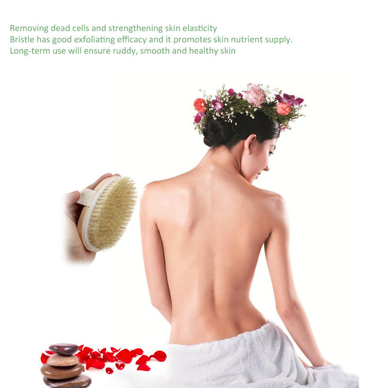 Četka za tuširanje Vruća suha koža Četka za tijelo Meka prirodna čekinja za tuširanje Drvena četka za tuširanje za kupanje SPA tijelo bez ručke